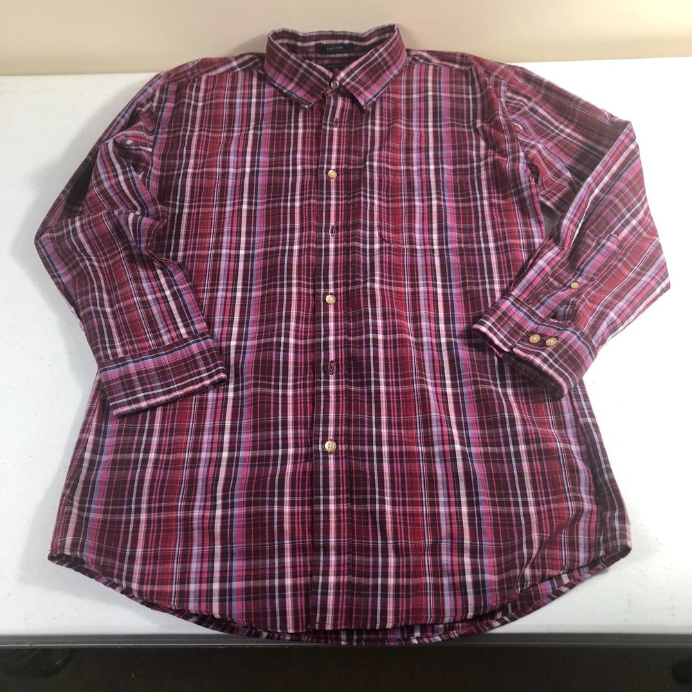 Saddlebred Mens Long Sleeve Shirt Pink Plaid Button‎ Down Sz Large Preppy Casual